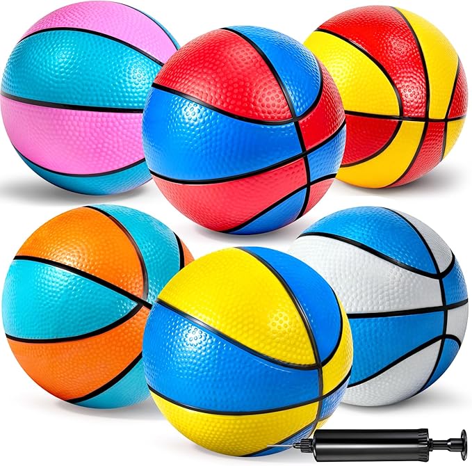 Hymaz 6 Pack Mini Basketballs 7 Inch Size 3 with Pump, Kids Small Basketball Set for Basketball Hoop Party Arcade Games, Water Pool Basketball Sports Toys Gifts for Kids Toddlers Indoor Outdoor Play