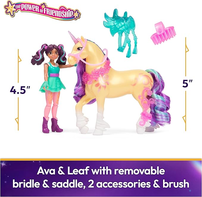 Unicorn Academy, Ava & Leaf Power of Friendship Set with Translucent Saddle & 2 Power Accessories, Dolls & Unicorn Toys for Girls Ages 4 and up
