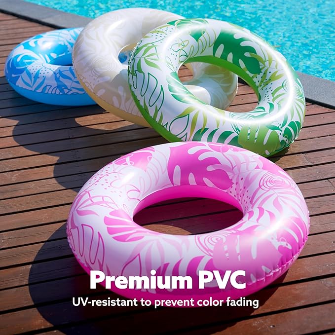 Sloosh 4 Pack Inflatable Pool Floats, Pool Tube Rings, Swim Tubes, Floaties Toys, Beach Swimming Party Toys for Kids and Adults