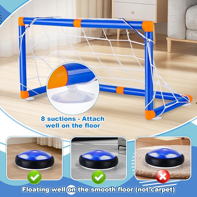 4-in-1 Hover Soccer Ball Hockey & Bowling Set, LED Air Floating Sports Toy for Indoor Outdoor Play for Kids Ages 3-12, Birthday for Boys Girls Toddlers