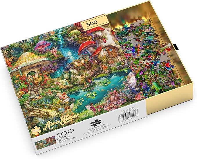 Buffalo Games - Gold - Aimee Stewart - Merry Mushroom Village Picnic - 500 Piece Jigsaw Puzzle for Adults - Challenging Puzzle Perfect for Game Nights
