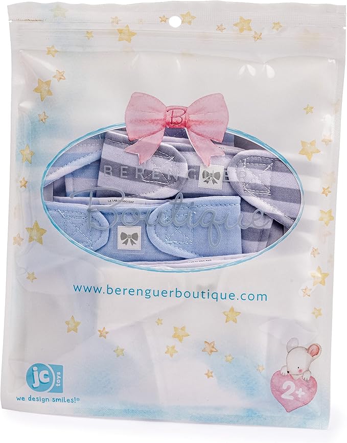 JC Toys Baby Doll Washable and Reusable Eco Diapers 4 Pack Fits Dolls 14 to 18 inch in Blue/White/Grey