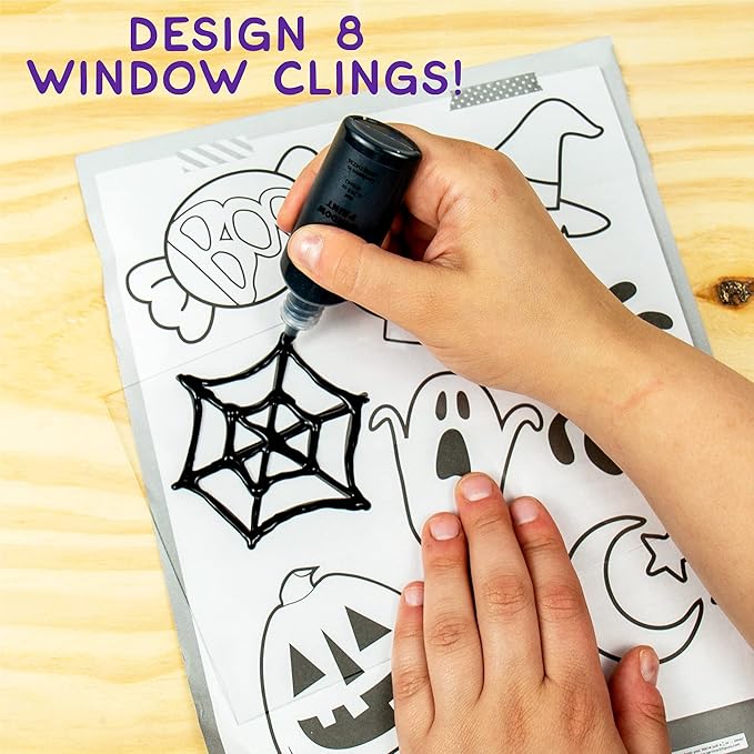 Made By Me Create Your Own Halloween Window Art by Horizon Group USA, Make 20 Projects, Includes Suncatcher Frames & Window Clings, Glow-in-The-Dark Paint, Paint Tubes, Suction Cups & Cording,Multi