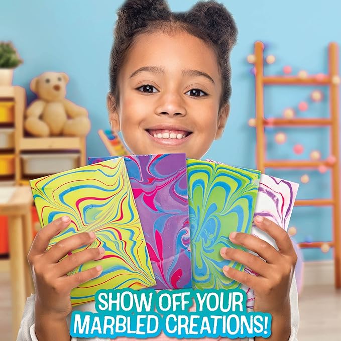 Made By Me Marbling Studio, 25-Piece Marbling Kit for Kids - Make 10 Pour Paint Art Projects - Dip & Paint Marbling Arts & Crafts for Ages 6-9 - Fun Gift (Pack of 2)