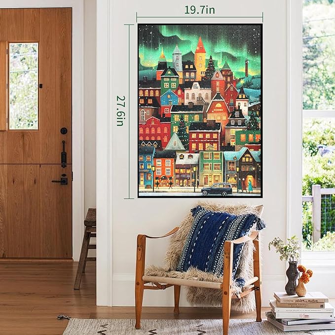 1000 Pieces Puzzle for Adults, Aurora Town Building Jigsaw Puzzles with Different Graphic Partitions on Back, Precisely Cut 27.6''x19.7''(Building)