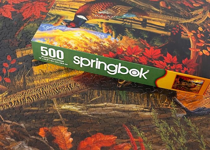 Springbok Golden Fields Pheasant 500 Piece Jigsaw Puzzle for Adults - Pheasant in a Fall Scene - Unique Cut Pieces - Made in USA
