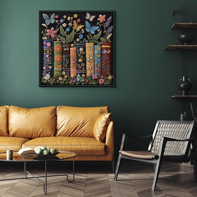 Vintage Wildflower Books Puzzles for Adults 1000 Pieces, Flower Book Pages Jigsaw Puzzles, Retro Floral Plant Butterfly Puzzle