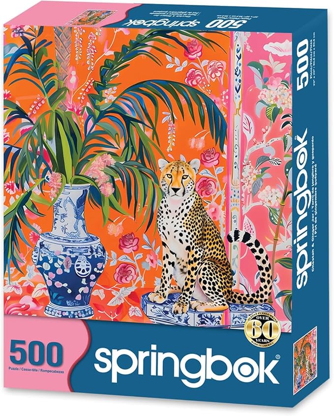 Springbok Cheetah and Ginger Jar 500 Piece Jigsaw Puzzle for Adults - Unique Cut Pieces - Made in USA