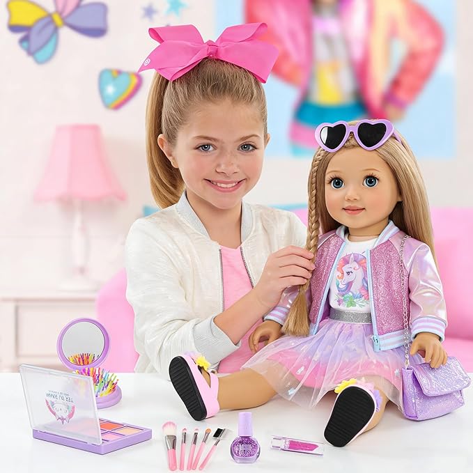 ebuddy 18 Inch Doll Clothes and Accessories - Unicorn Outfit with Glitter Jacket, Tulle Skirt, Purse, Sunglasses & Accessories for 18" Dolls (Doll Not Included)