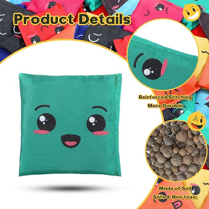 Sotiff 20 Pcs Small Bean Bags for Tossing Educational Cornhole Bags Bulk Mini Educational Learn Colors Toss Toy Cornhole Game Throwing Sack for Outdoor Indoor Hand Toss Sports Activities(Expression)