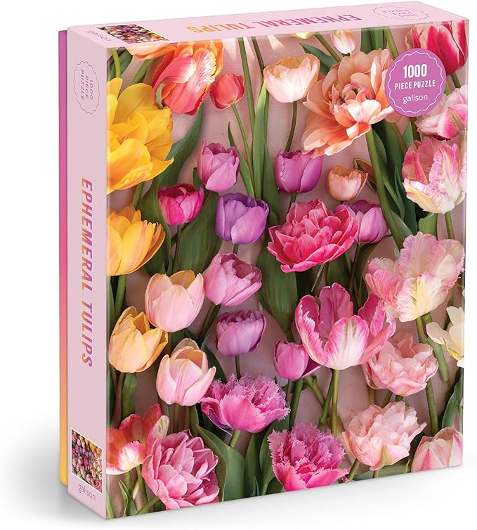 Galison Ephemeral Tulips– 1000 Piece Jigsaw Puzzle Featuring Beautiful Artwork of Blooming Spring Tulips