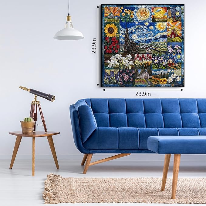 PICKFORU Van Gogh's Rhapsody Puzzles for Adults 1000 Pieces, Starry Night Flower Art Jigsaw Puzzles, Oil Painting Theme as Home Decor