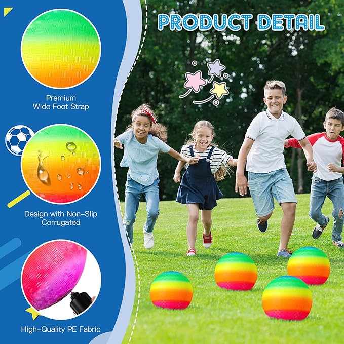 Hanaive 6 Pcs Kickballs 10 Inch Playground Ball Rubber Inflatable Dodgeball with Pump and Storage Bag Bouncy Kickball for Adults Sports Outdoor Activities(Rainbow)