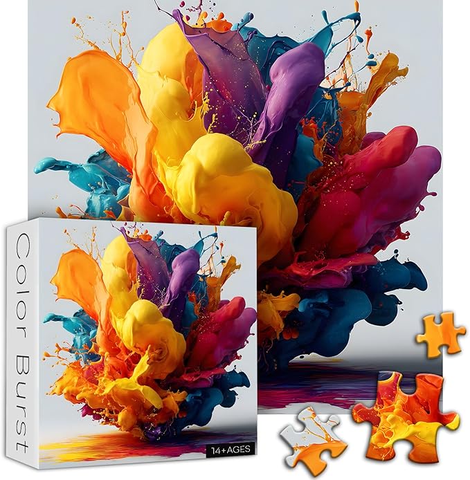 Impossible Puzzles for Adults 1000 Pieces, Larkipuzz Art Gradient Rainbow Puzzle, Unique Paint Splatter Jigsaw Puzzles for Home Decor