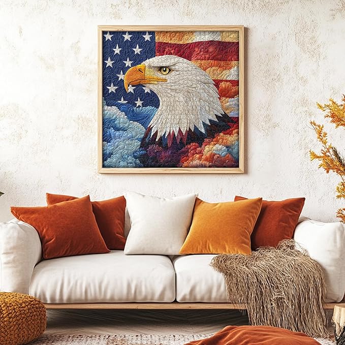 PICKFORU Embroidery Eagle Jigsaw Puzzles 1000 Pieces, American Flag Puzzles for Adults, Colorful Patch Theme as Home Decor