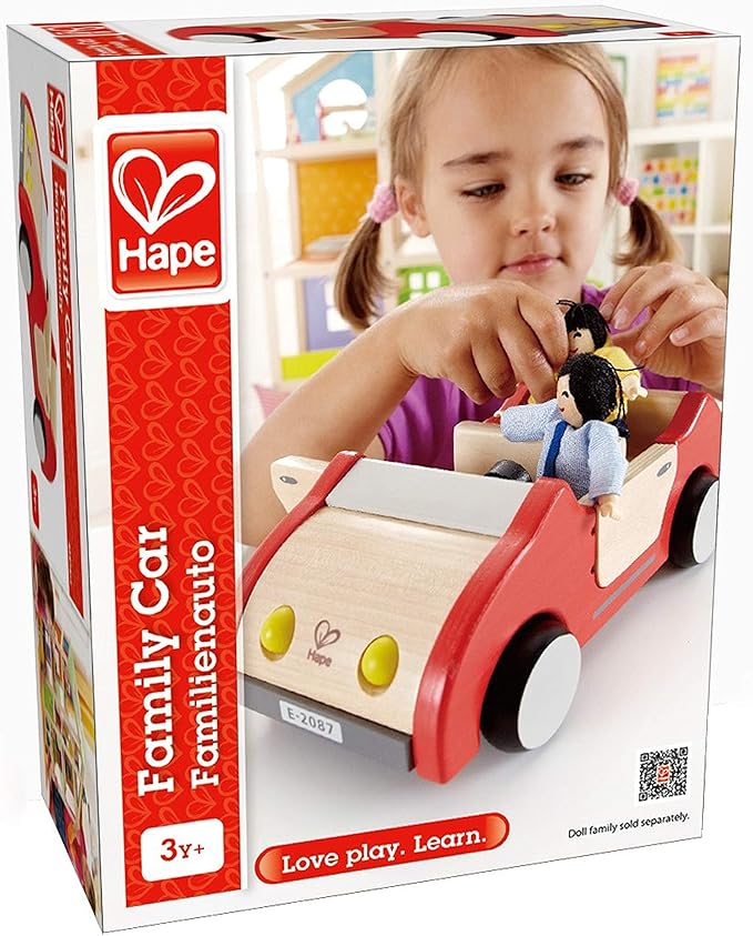 Hape Wooden Doll House Family Car| Toy Vehicle Seats up to 4 Figures for Complete Doll House Furniture Set