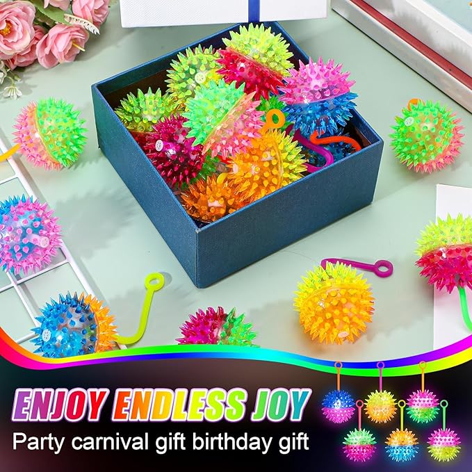 Sotiff 60 Pcs 18 Pcs Light up Ball 2.17'' Spiky LED Ball Bouncy Glow in the Dark Party Favor Stress Relief Flashing Squeaky Rubber Sensory Toy Balls Bulk for Gifts School Rewards (Classic Style)