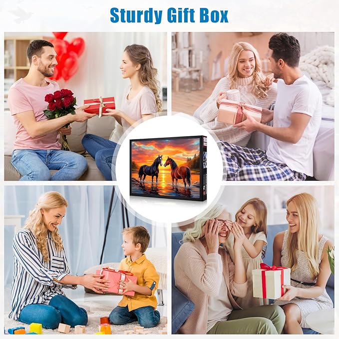 Puzzles for Adults 1000 Pieces, Sunset Horses in Water Romantic Landscape Puzzle, 28x20 Inch Challenging Animal Art Puzzle, Premium Family Game Decor & Gift