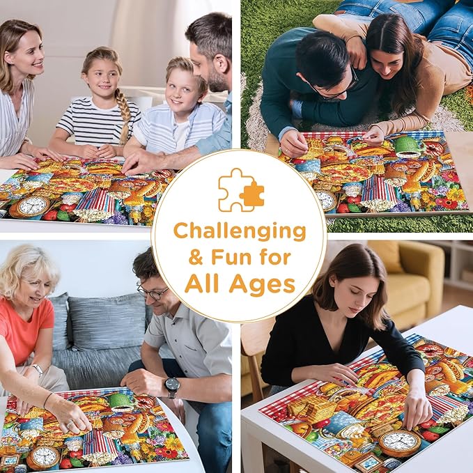 500 Piece Jigsaw Puzzle for Adults – Colorful Food Table with Pizza Donuts Coffee, Delicious Food Puzzle 500 Piece with Letters on Back Dust-Free,Fun Family Game,Gift for Men Women Seniors 20.5 x 15in