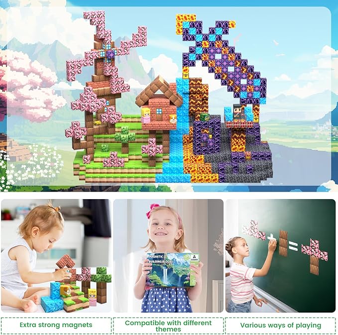 Magnetic Blocks, 100PCS Magnetic Tiles Building Blocks, Magnet Cubes STEM Sensory Game Toys Christmas Birthday Gifts for Kids Boys Girls Age 3+ (Forest Sword)