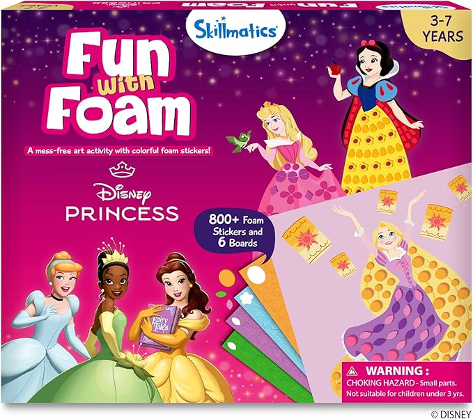 Skillmatics Foam Sticker Art – Disney Princess, 800+ 3D Foam Stickers, Mess-Free Fun for Kids, DIY Felt Craft Kits, Gifts for Fans of Cinderella, Belle, Rapunzel, Ages 3, 4, 5, 6, 7