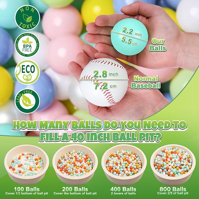 GOGOSO Ball Pit Balls for Toddlers Kids Plastic Balls for Ball-Pit Playpen Pool Baby Play Pastel BPA-Free Non Toxic Play Pastel Crush Proof Bal 50 100 200 500 1000 Count