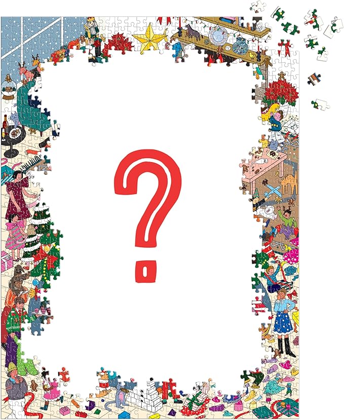 Galison Merry in The Making – 1000 Piece Surprise Jigsaw Puzzle Featuring A Holiday Party Surprise Illustration