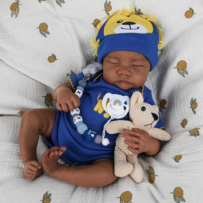 CHAREX Realistic Reborn Baby Dolls Black - 18 inch Newborn Baby African American, Soft Body Real Life Sleeping Baby Doll with Accessories Gift Set for Girls Boy Age 3+