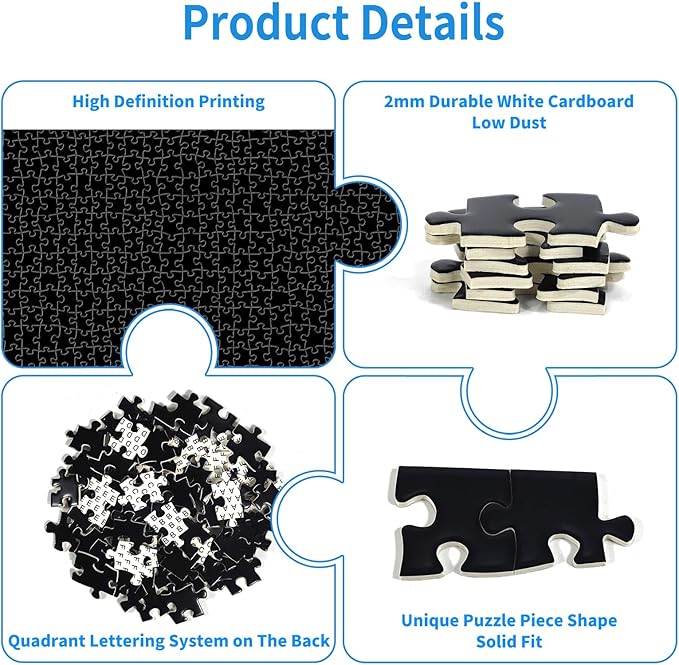 1000 Piece Puzzle for Adults, Black Jigsaw Puzzles 1000 Pieces with Letters on Back, Impossible Difficult Hard Puzzles for Adults Seniors Teens Challenging Gift, Finished Size 27.6 x 19.7 inches
