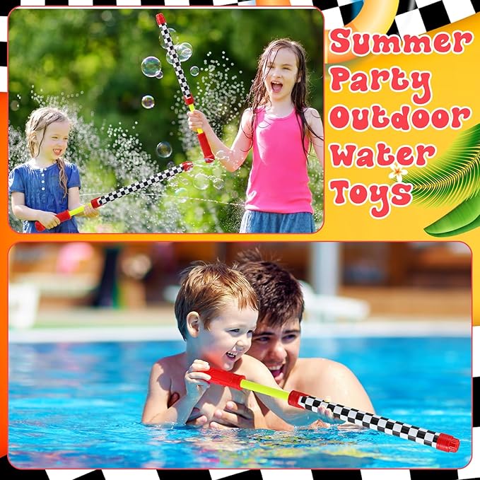 6 Pcs Race Car Party Favors for Kids Water Guns Bulk 15.75" Black and White Checkered Water Squirters Blaster Shooters for Adult Summer Swimming Pool Beach Birthday Gifts Supplies