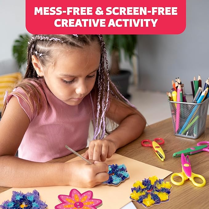 Poke-In Craft Flower Crowns Kit for Kids Ages 4-9 – Mess-Free Poke It Art Set with 15 Foam Flowers & 1000+ Fabric Squares for Girls, Boys & Toddlers –Chidrens Punch Craft & Tufting Kit for 4 Year Old+