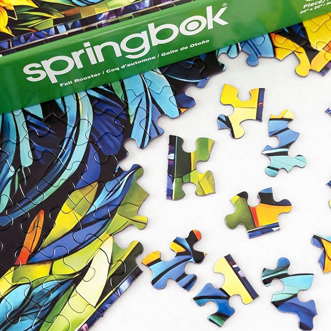 Springbok's Fall Rooster 500 Piece Puzzle for Adults is a Vivid Mosaic of a Colorful Rooster - Ideal for Sharing with Friends