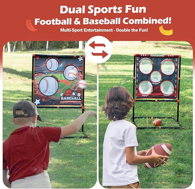 2-in-1 Football & Baseball Toss Game for Kids Ages 3-8 - Outdoor Garden Toy for Backyard, Beach & Camping, Family Party Fun Sports Toy