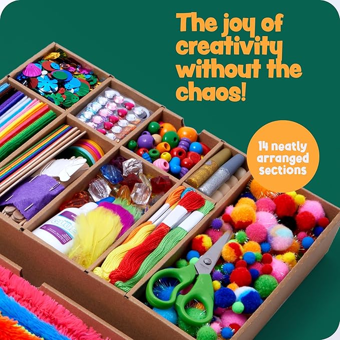 Dan&Darci Arts and Crafts Vault - Craft Supplies Kit in a Box - Easter Gift for Kids Ages 4 5 6 7 8 9 10 11 & 12 Year Old Girls & Boys - Crafting Set Kits - Gift Ideas for Kid Art Activity Gifts