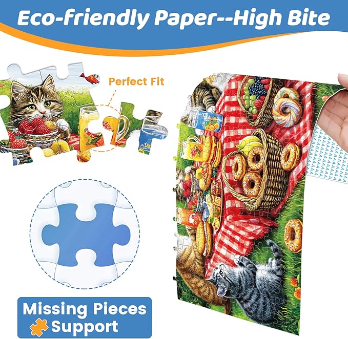 500 Piece Puzzles for Adults, Cat Family Dinner Large Piece Jigsaw Puzzle for Adults Seniors,Recycled Cardboard Puzzle 500 Piece,Family Activity Great Gift for Family Friends 20.5 * 15 in