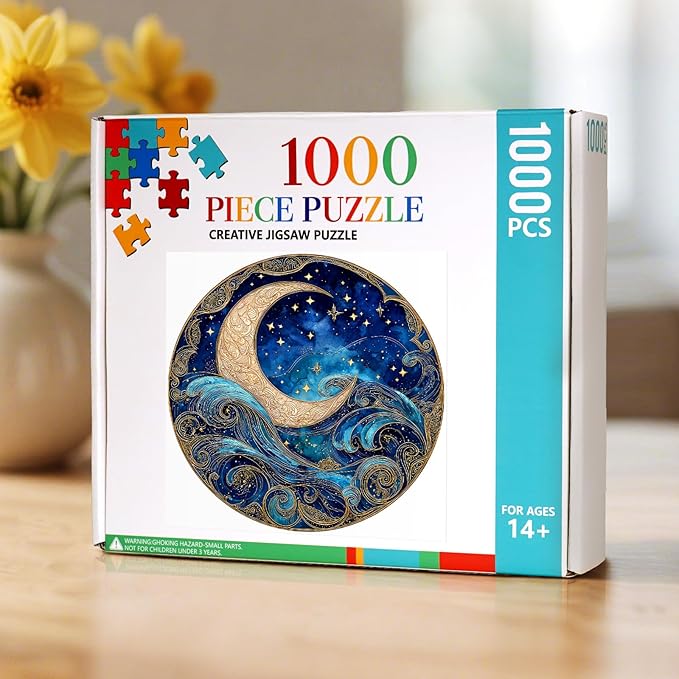 1000 Piece Puzzle for Adults - Waves Stars and Moon Jigsaw Puzzles - Impossible Hard Difficult Challenging Jigsaw Puzzle -Brain Teaser Adult Puzzles - Christmas Birthday Gifts for Women/Men