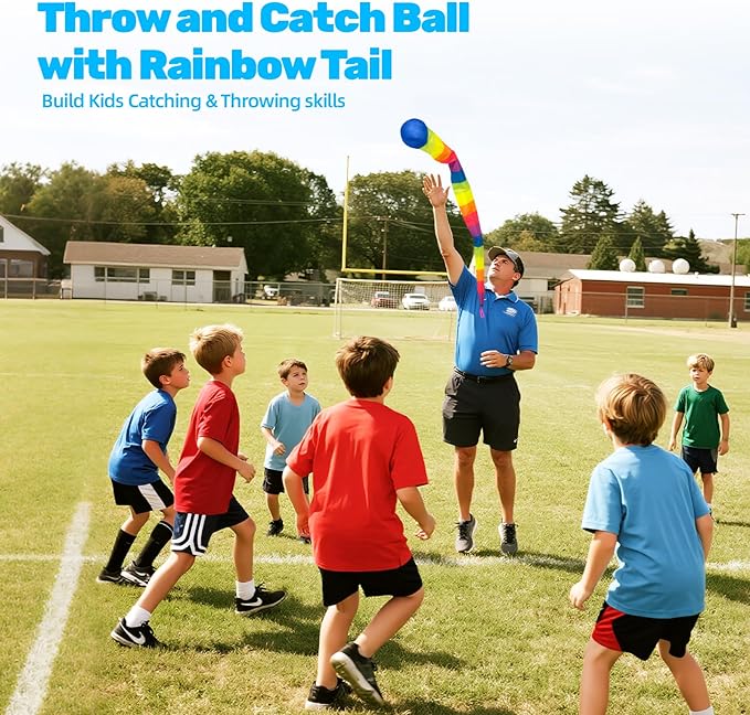 Wholelovein 37.5inch Throw and Catch Balls with Rainbow Tail, Soft Sports Play Comet Balls Playground Toys Bulk for Kids Adults Games and Activities