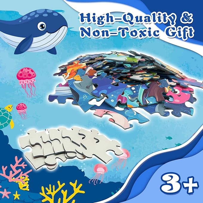 TALGIC Puzzles for Kids Ages 4-6, Large 70 Piece Round Ocean Floor Puzzles, Kids Puzzles 4-6 with Colorful Underwater World, Educational Learning Toys for 3, 4, 5, 6, 7, 8