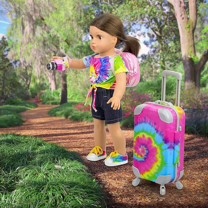 Ecore Fun 18 inch Girl Doll Suitcase Travel Luggage Accessories Play Set - 18" Doll Carrier Storage, Including Suitcase Camera Cell Phone Shoes ect…
