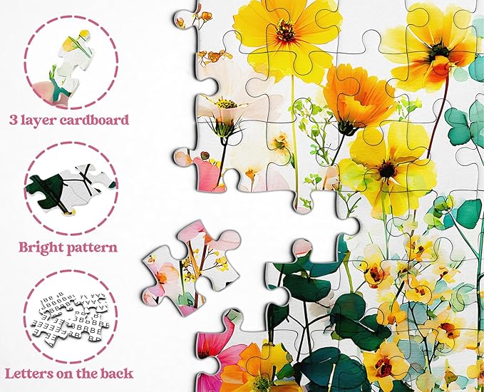 Spring Florals Puzzles for Adults 1000 Pieces, Larkipuzz Wildflower Garden Flower Jigsaw Puzzle Pastel, Impossible Colorful Plant Art Theme, Challenging for Adults