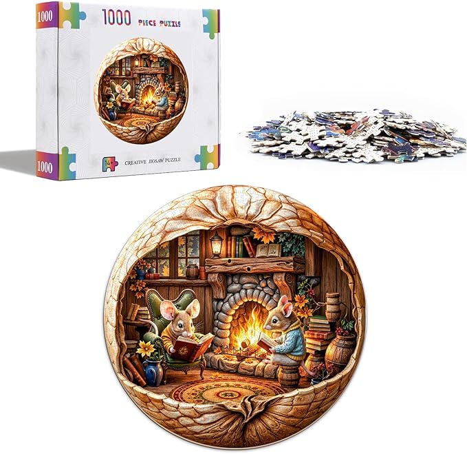 Jigsaw Puzzles 1000 Pieces for Adults, Fall Mouse Puzzles for Adults 1000 Pieces, Round Puzzles with Letters On Back, Difficult Challenging Hard Family Decoration Puzzle (26.5 * 26.5in)