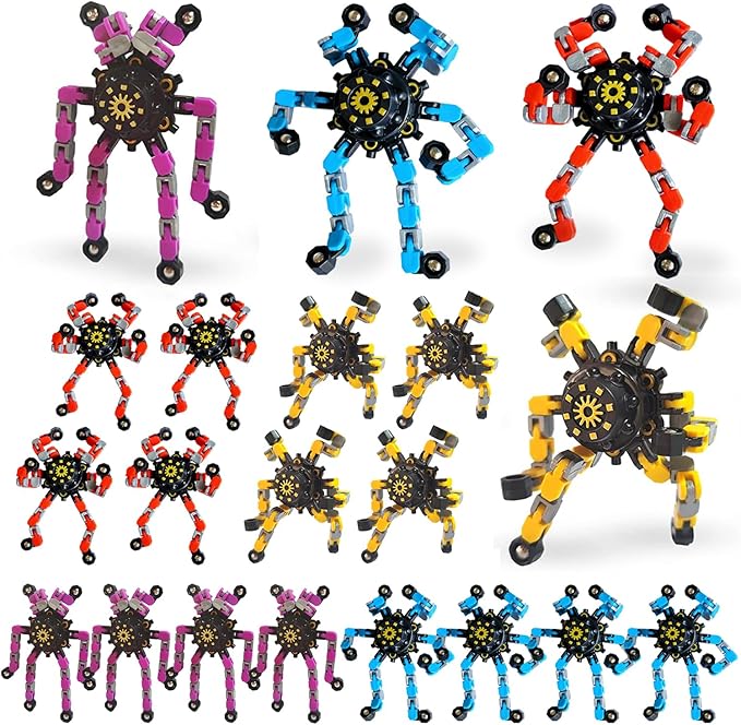 20 Pack Funny Sensory Fidget Toys,Deformable Chain DIY Robot Spinners Fingertip Stress Relief Gyro Toy Birthday Gifts Christmas Goodie Bag Stuffers Classroom Prizes Party Favors for Kids Adults