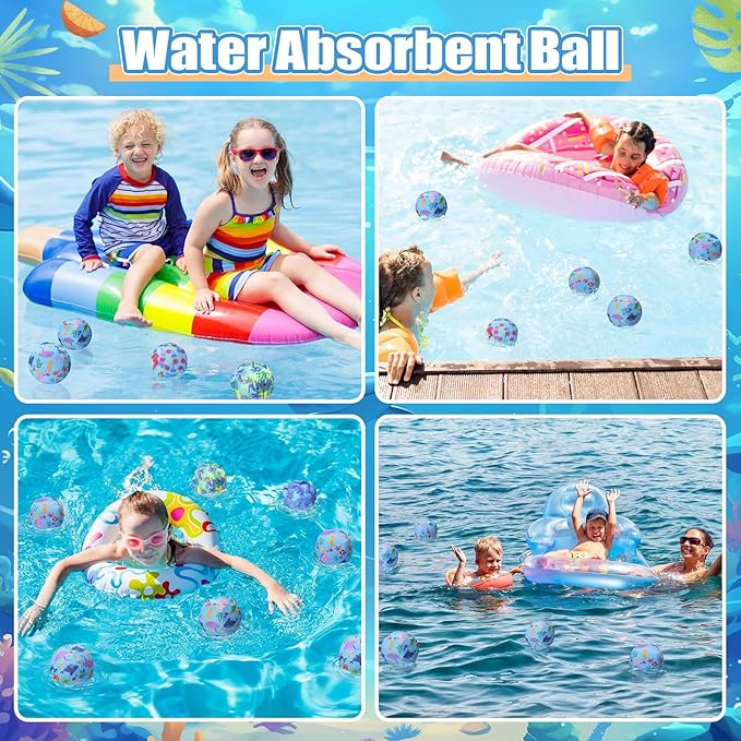 Reusable Water Float Balls Pool Beach Toys for Outdoor Summer Activities 2 Inch Splash Water Small Absorbent Balls Bulk for Adult Swimming Beach Soaking Game Party