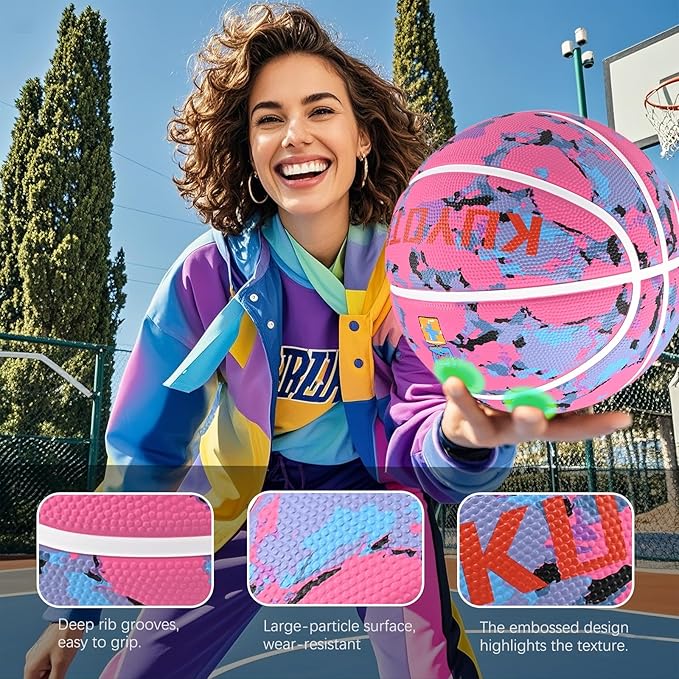 KUYOTQ Kids Youth Adult Size 3/4/5/6/7 (22/25.5/27.5/28.5/29.5") Basketball Premium Rubber or Faux Leather Basketball Indoor Outdoor Basketball for Boys Girls Womens Mens Basketball Gifts (Deflated)