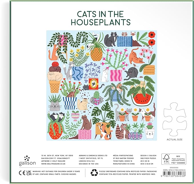 Galison Cats in The Houseplants – 500 Piece Jigsaw Puzzle Featuring Beautiful Artwork of Cats Nestled Amongst Houseplants
