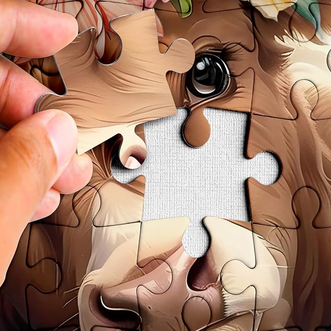 Cute Highland Cow Puzzles for Adults 1000 Pieces, Art Colorful Flower Animal Cattle Jigsaw Puzzle, Funny Plant Wildflower Pages Calf Puzzle