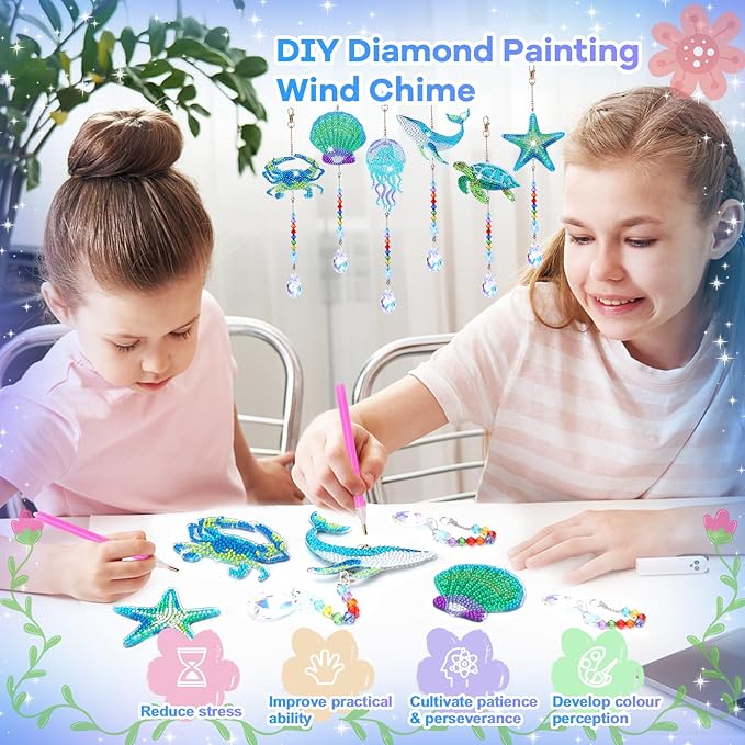 Diamond Art Kits for Kids Ages 6-12: Gifts for 7 8 9 10 Year Old Girls Teens Birthday Gifts Creative Arts & Crafts for Girls Boys DIY Wind Chime & Suncatcher Craft Kit Crystal Decor Kit Ocean
