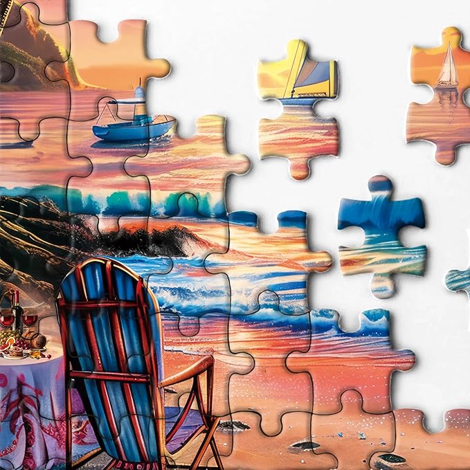 Summer Beach Ocean Puzzle 1000 Piece for Adults, Hawaii Nature Sunset Scenery Jigsaw Puzzle, Outdoor Camping Sailboat Puzzle