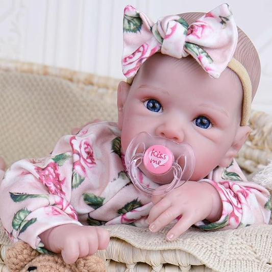 EKOKIZ 20 Inch Realistic Reborn Baby Doll Girl Lifelike Baby Dolls, Soft Cloth Body & Silicone Limbs Newborn Doll with Floral Outfit & Accessories, Gift Box for Kids 3+ & Collectors