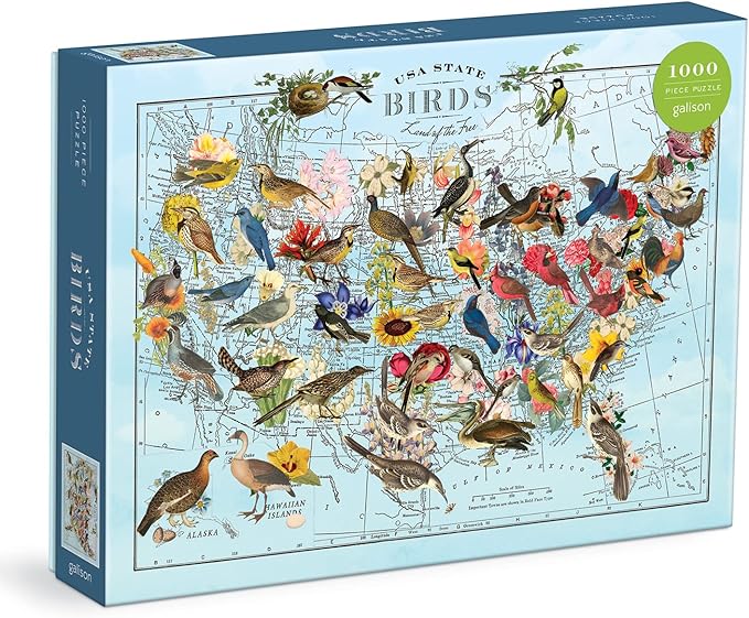 Galison Wendy Gold State Birds 1000 Piece Puzzle from Galison - Vibrantly Illustrated Birds of The US, Featuring The Artwork of Wendy Gold, Thick and Sturdy Pieces, Fun and Challenging Family Activity